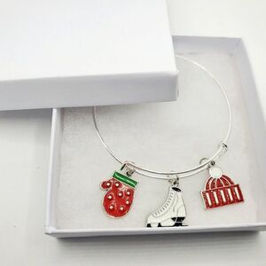 Silver Ice Skate Charm Christmas Bracelet, Christmas Jewelry For Women